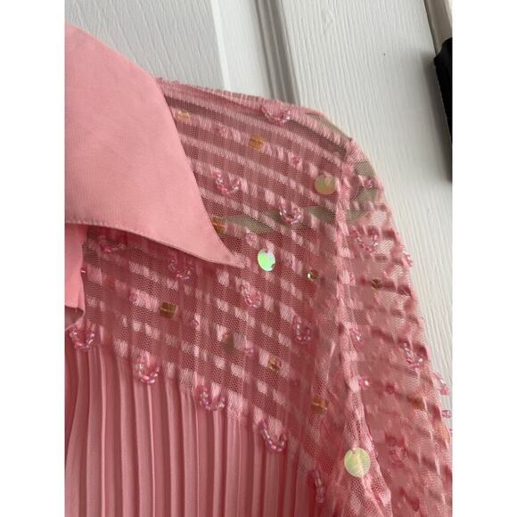 Kaelyn-Max Pink Pleated Sheer Sequin Vintage Blouse Size Medium - Picture 4 of 9